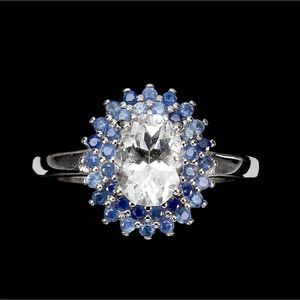 Genuine Top Quality Aquamarine & Sapphire Ring